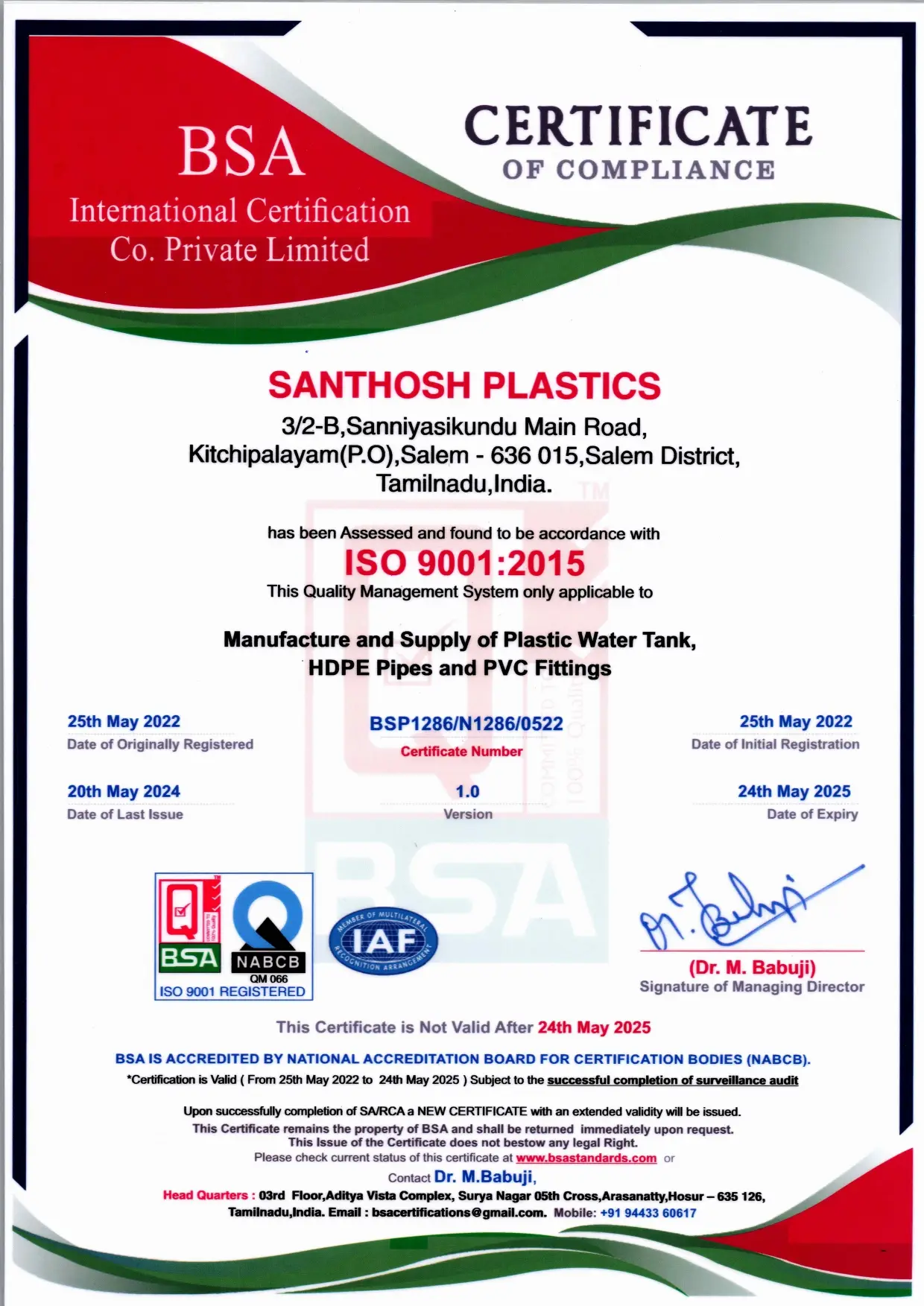 Leoplast ISO 9001:2015 Certificate
